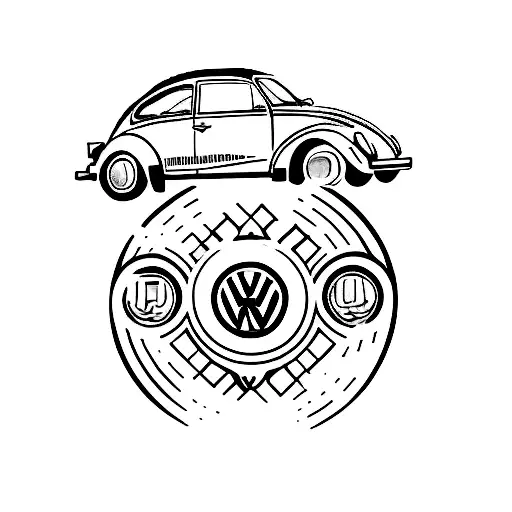 A vintage Volkswagen Beetle (Fusca) driving through a scenic mountain road tattoo design idea