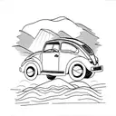 A vintage Volkswagen Beetle (Fusca) driving through a scenic mountain road tattoo design idea