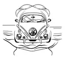A vintage Volkswagen Beetle (Fusca) driving through a scenic mountain road tattoo design idea