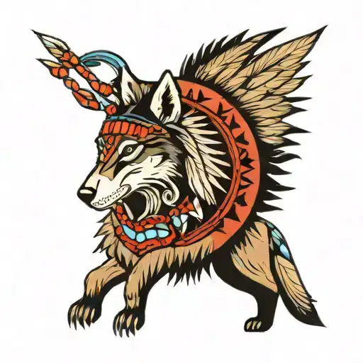 Native American with a wolfe  tattoo design idea