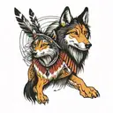 Native American with a wolfe  tattoo design idea