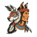 Native American with a wolfe  tattoo design idea