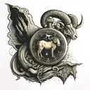 Aries ram , Aries constellation , Old pocket watch , mountain tattoo design idea