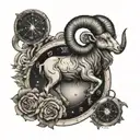 Aries ram , Aries constellation , Old pocket watch , mountain tattoo design idea