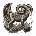 Aries ram , Aries constellation , Old pocket watch , mountain tattoo design idea