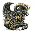 Aries ram , Aries constellation , Old pocket watch , mountain tattoo design idea