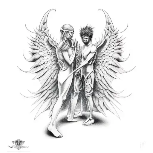 demon and angel fighting tattoo design idea
