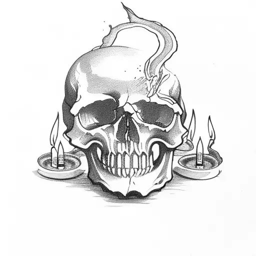 skull with melting candles  tattoo design idea