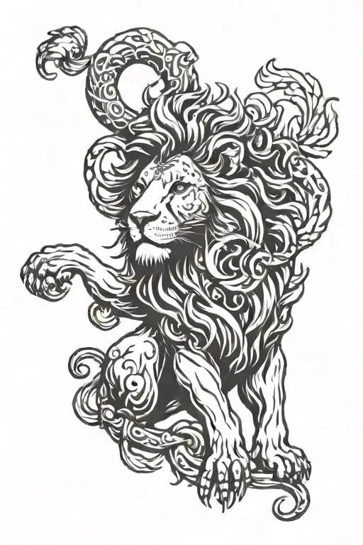 lion, Aquarius ans cancer Zodiac sign tattoo design idea