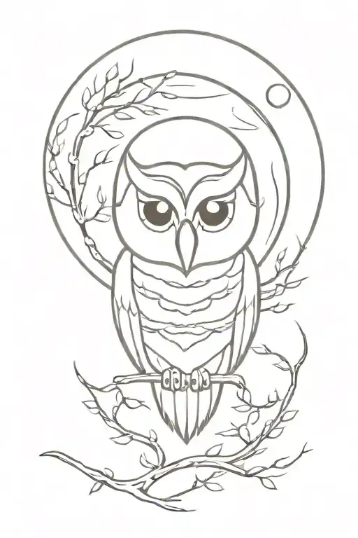 Path of life with an owl, a brothership and a full moon tattoo design idea