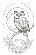 Path of life with an owl, a brothership and a full moon tattoo design idea