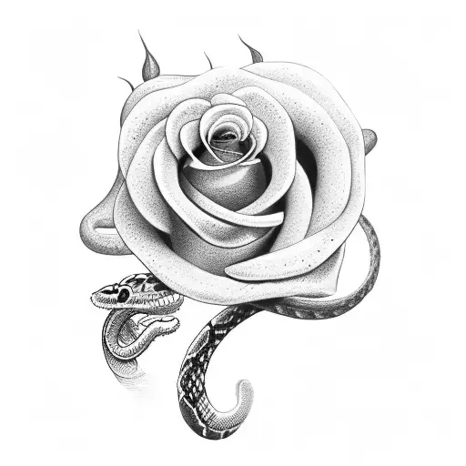 snake with roses tattoo design idea