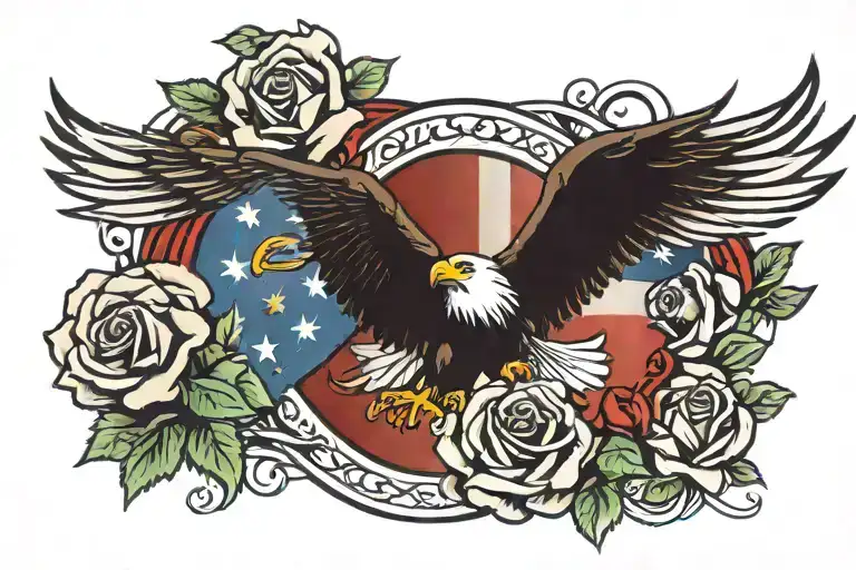 American flag and eagle with rose intertwined tattoo design idea