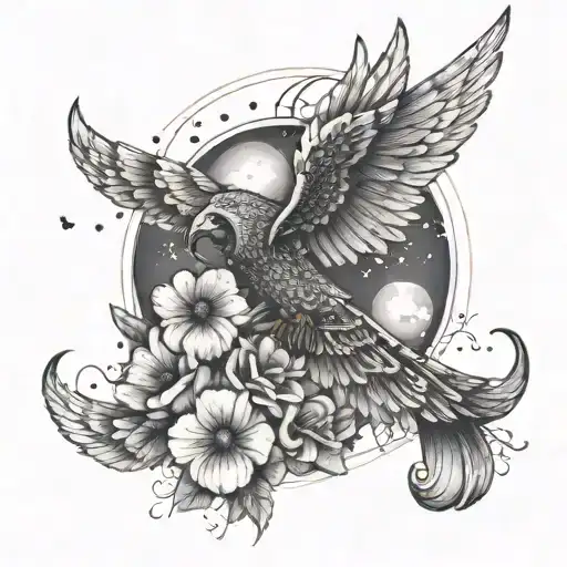 A tattoo of a pilot's wings intertwined with moon flowers, symbolizing the client's love for country music and aviation tattoo design idea
