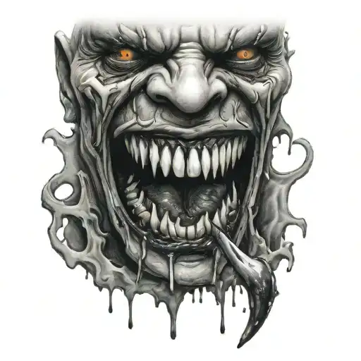 black ink vampire fangs blood tattoo design idea