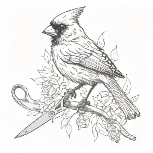 cardinal perched on scissors tattoo design idea