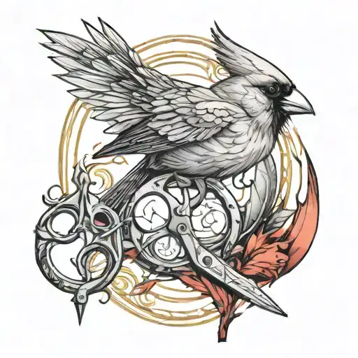 cardinal and scissors cutting tattoo design idea