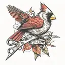 cardinal and scissors cutting tattoo design idea