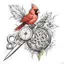 cardinal and scissors cutting tattoo design idea