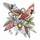 cardinal and scissors cutting tattoo design idea