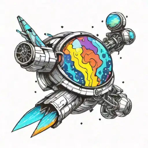 Galactic trucker navigating through a psychedelic space nebula tattoo design idea