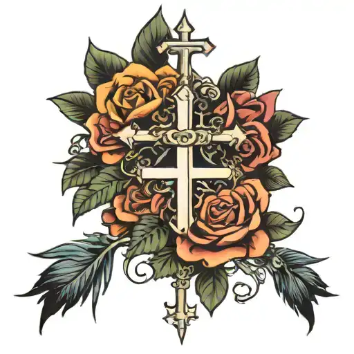 Thorn crown at the top dove in the middle and three crosses at the bottom  tattoo design idea