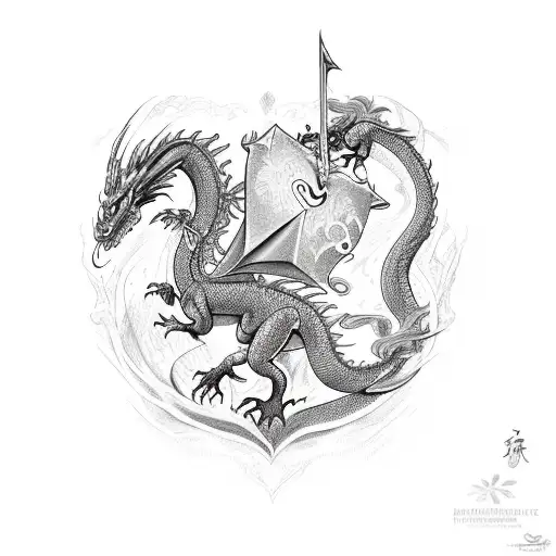 Dragon and Heart on Fire tattoo design idea