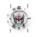 Vintage clock in a state of despair with ominous vintage skull behind it tattoo design idea