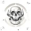Vintage clock in a state of despair with ominous vintage skull behind it tattoo design idea