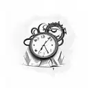 Vintage clock in a state of despair with ominous vintage skull behind it tattoo design idea