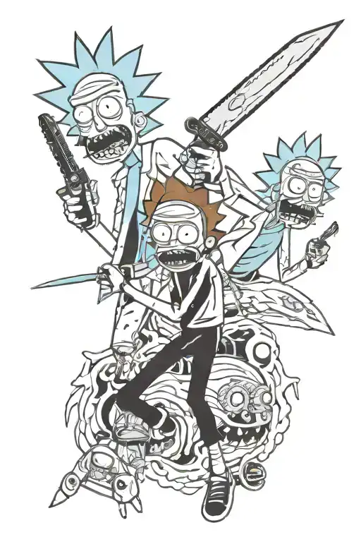 knife and rick y morty tattoo design idea