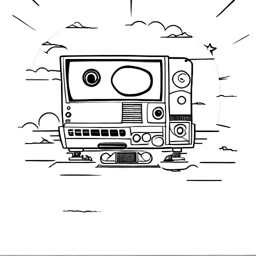 A minimalist tattoo of a vintage television displaying scenes from both a classic movie and an iconic anime. tattoo design idea