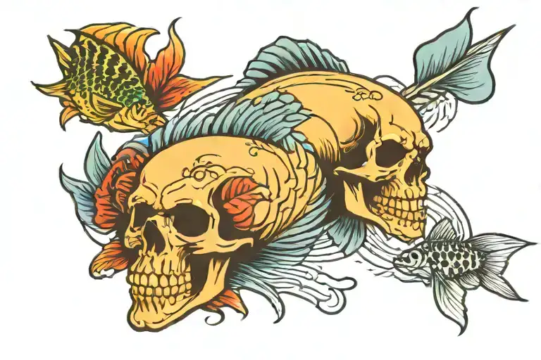 skull and bass fish  tattoo design idea