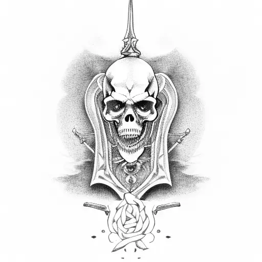 grim reaper sitting in kings throne tattoo design idea