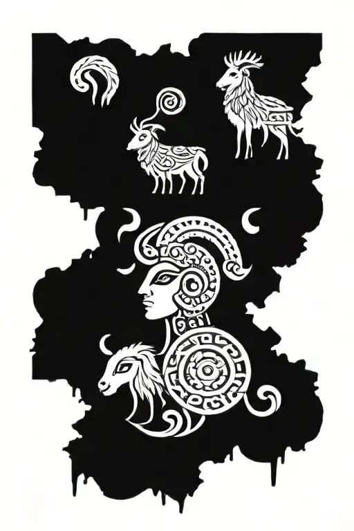 Slavic gods and ram tattoo design idea