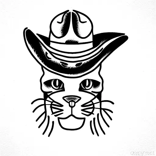 gato con sombrero vaquero y una cerveza tattoo design idea
