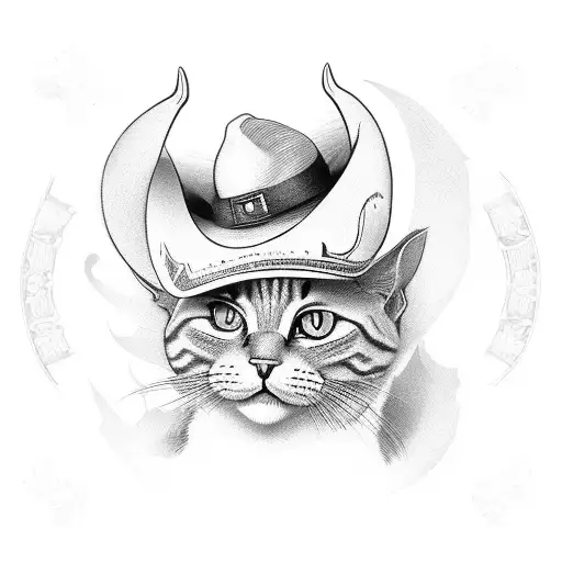 gato con sombrero vaquero y una cerveza tattoo design idea