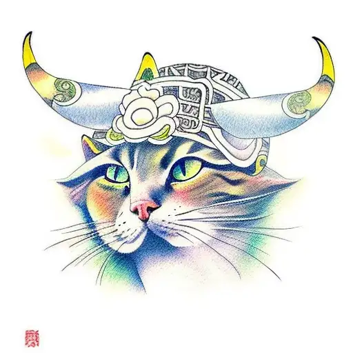 gato con sombrero vaquero y una cerveza tattoo design idea