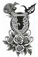 sword and roses tattoo design idea