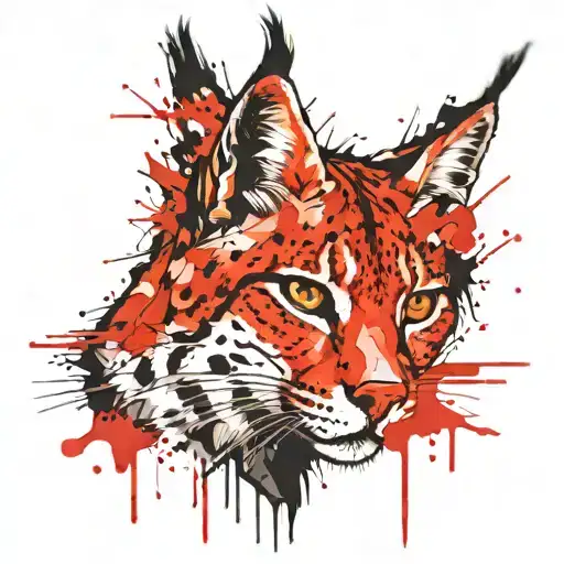 Realistic lynx red frame on head tattoo design idea