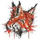 Realistic lynx red frame on head tattoo design idea
