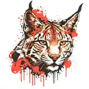 Realistic lynx red frame on head tattoo design idea