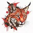 Realistic lynx red frame on head tattoo design idea
