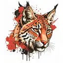 Realistic lynx red frame on head tattoo design idea