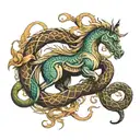 horse and dragon and snake intertwined tattoo design idea