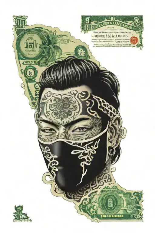 ski mask inside a dollar bill tattoo design idea