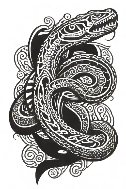 Rainbow serpent coiled tattoo design idea