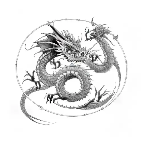 Dragon, Japan style, Shibari, , Black and red palette, pions tattoo design idea