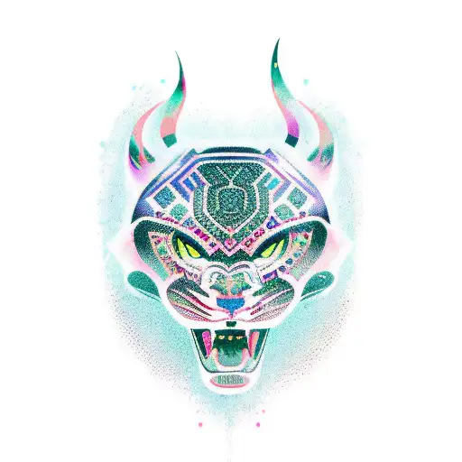 oriental style panther mixed with aztec styles tattoo design idea