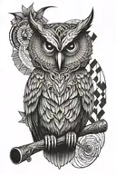 owl holding a scroll across tattoo design idea